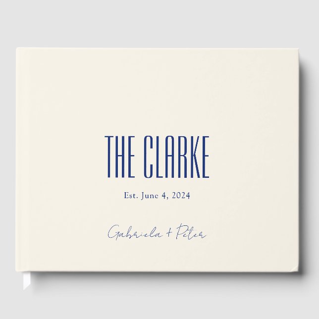 Simple Minimalist Navy Blue Modern Wedding Guest Book (Front)