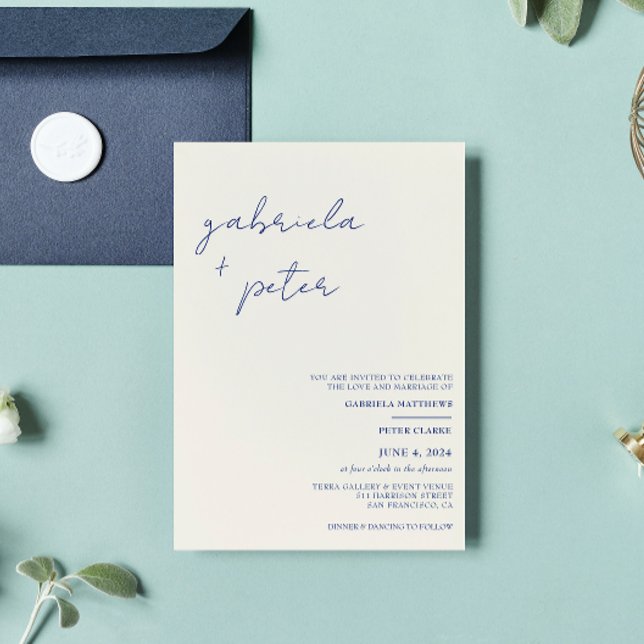 Simple Minimalist Navy Blue Modern Wedding Invitation (Creator Uploaded)