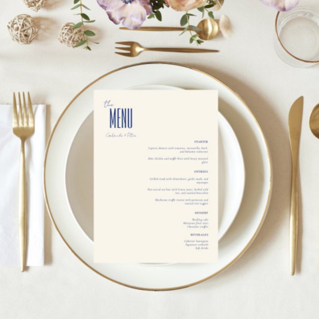 Simple Minimalist Navy Blue Modern Wedding Menu (Creator Uploaded)