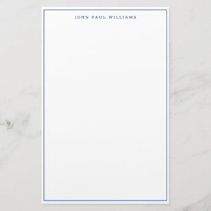 Simple Minimalist Navy Blue Thin Border Frame Stationery