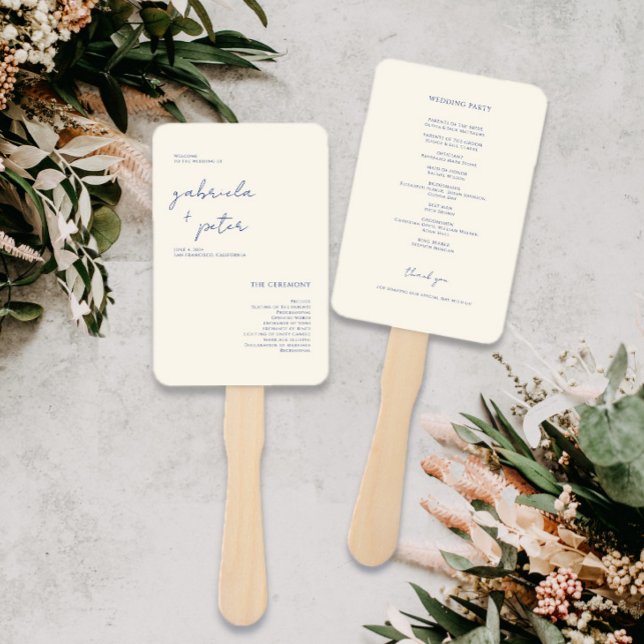 Simple Minimalist Navy Blue Wedding Program Hand Fan (Creator Uploaded)