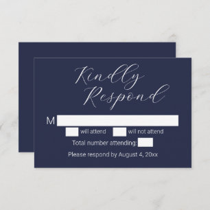 Simple Minimalist Navy Blue Wedding Thank You Card