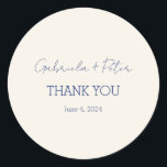 Simple Minimalist Navy Blue Wedding Thank You Classic Round Sticker<br><div class="desc">Convey appreciation with our Simple Minimalist Navy Blue Wedding Thank You Classic Round Sticker. The sleek design and deep navy blue hue add a touch of sophistication. Order now for a stylish and functional thank you sticker,  perfect for adding a personalized touch to your wedding favours.</div>