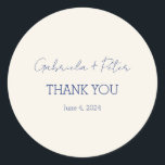 Simple Minimalist Navy Blue Wedding Thank You Classic Round Sticker<br><div class="desc">Convey appreciation with our Simple Minimalist Navy Blue Wedding Thank You Classic Round Sticker. The sleek design and deep navy blue hue add a touch of sophistication. Order now for a stylish and functional thank you sticker,  perfect for adding a personalized touch to your wedding favours.</div>