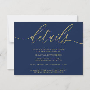 Simple Minimalist Navy Gold Wedding Details RSVP Card