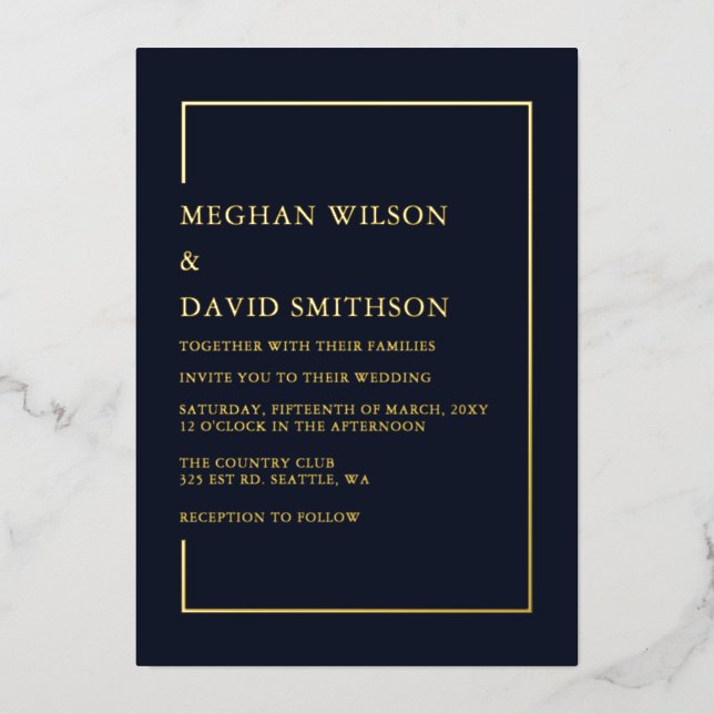 Simple Minimalist Navy Modern Wedding (Front)