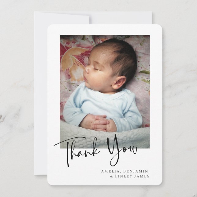 Simple Minimalist Newborn Baby Photo  Thank You Card (Front)