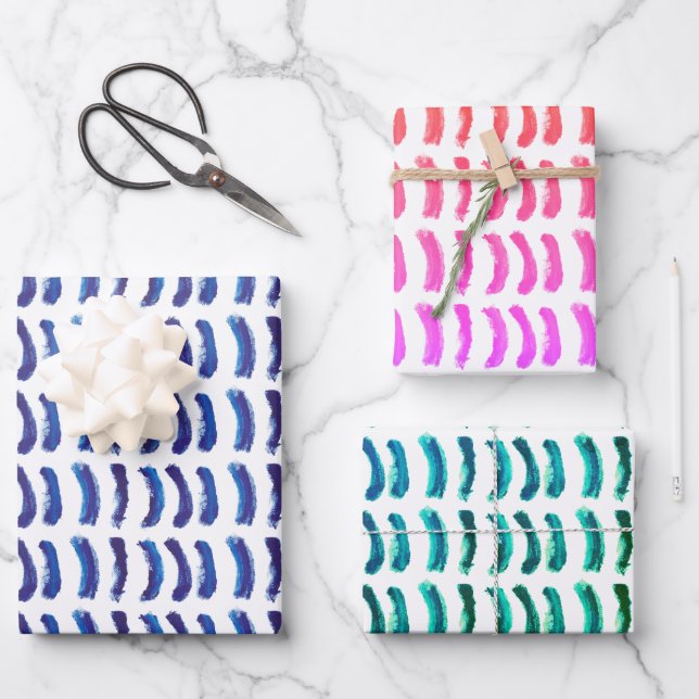 Simple Minimalist Oil Paint Blue Lines Wrapping Paper Sheet (Front)