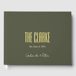 Simple Minimalist Olive Green & Gold Foil Wedding Guest Book
