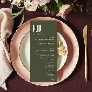 Simple Minimalist Olive Green Modern Wedding Menu