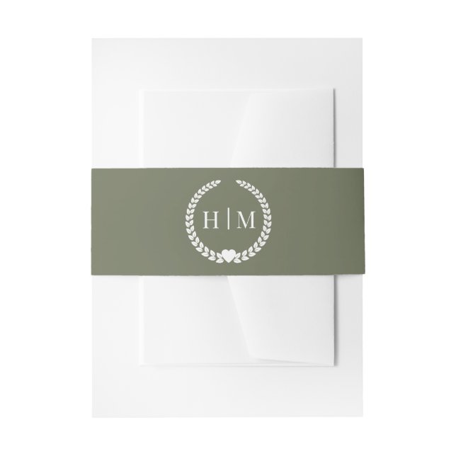 Simple Minimalist Olive Green Monogram  Invitation Belly Band (Front Example)