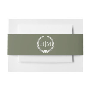 Simple Minimalist Olive Green Monogram Invitation Belly Band