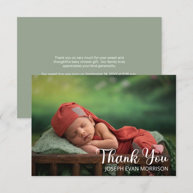 Simple Minimalist One Photo Baby Shower Thank You (Front/Back)