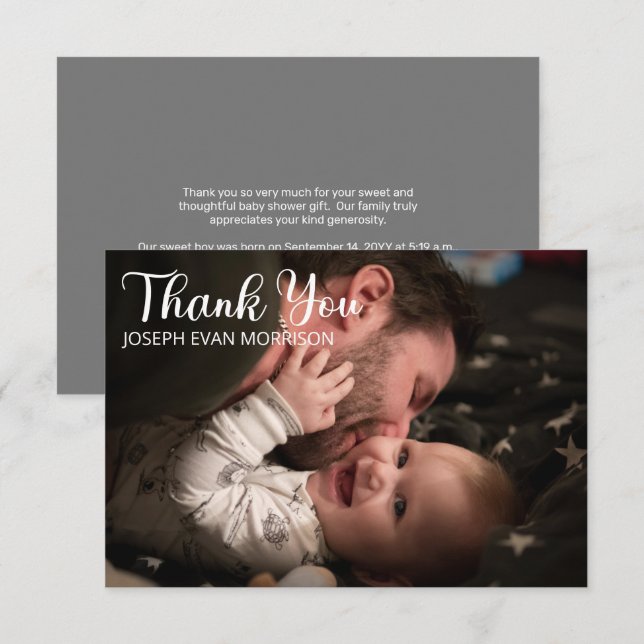 Simple Minimalist One Photo Baby Shower Thank You (Front/Back)
