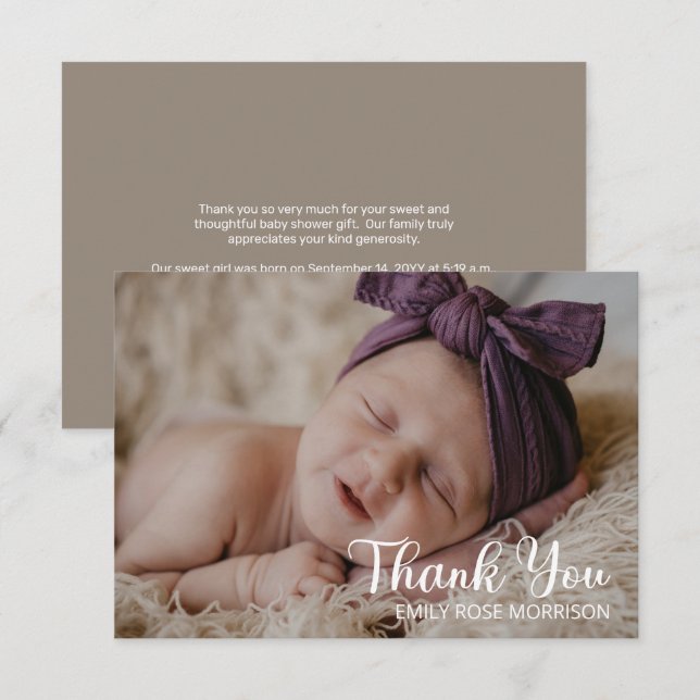 Simple Minimalist One Photo Baby Shower Thank You (Front/Back)