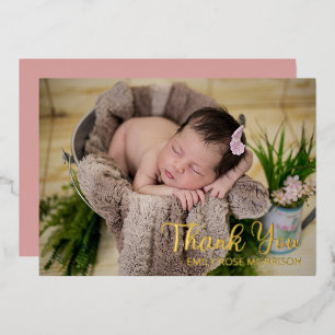 Simple Minimalist One Photo Baby Shower Thank You Foil Holiday Card