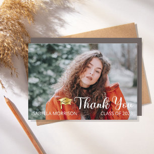 Simple Minimalist One Photo Graduation Thank You Card