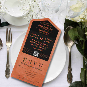 Simple Minimalist Orange Black QR Code  All In One Invitation