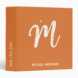 Simple Minimalist Orange Brown Monogram Name Binder