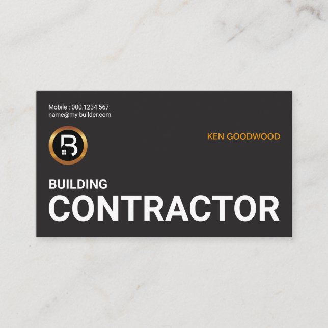 Simple Minimalist Oversize Job Title Construction Business Card (Front)
