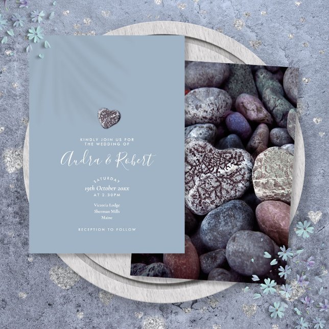 Simple Minimalist Pebble Heart Script Wedding Invitation (Simple Minimalist Pebble Heart Script Wedding Invitation)