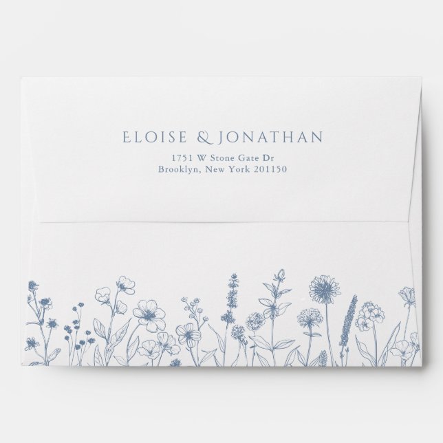 Simple Minimalist Periwinkle Wildflower Wedding Envelope (Back (Top Flap))