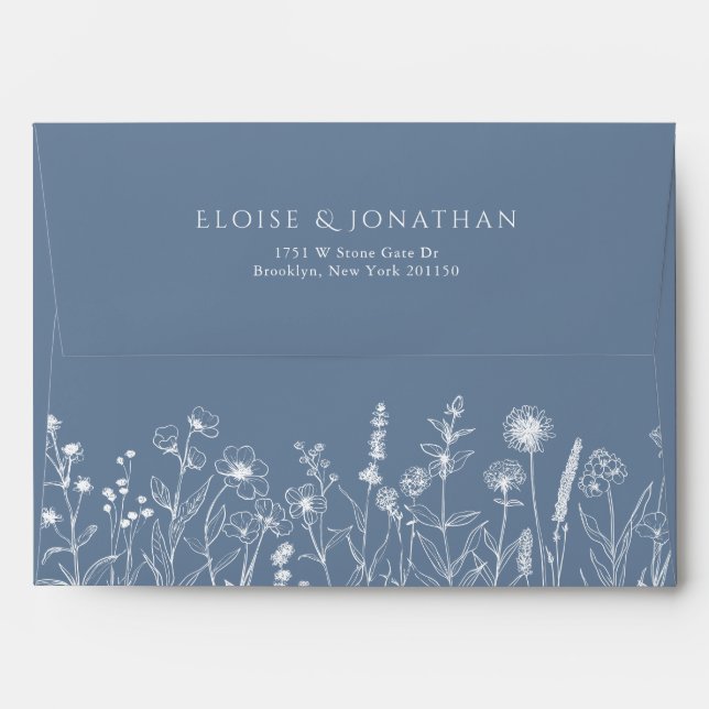 Simple Minimalist Periwinkle Wildflower Wedding Envelope (Back (Top Flap))