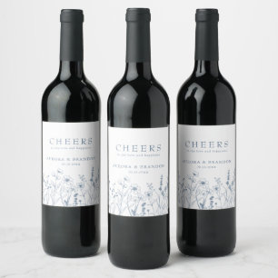 Simple Minimalist Periwinkle Wildflower Wedding Wine Label