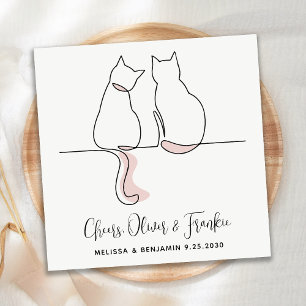 Simple Minimalist Personalized Cheers Cat Wedding  Napkin