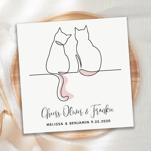 Simple Minimalist Personalized Cheers Cat Wedding  Napkin (Creator Uploaded)