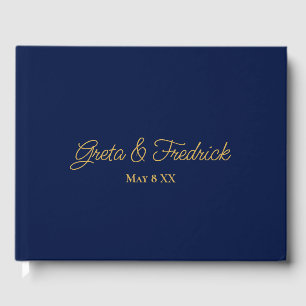 Simple Minimalist Personalized Navy Blue Gold Guest Book