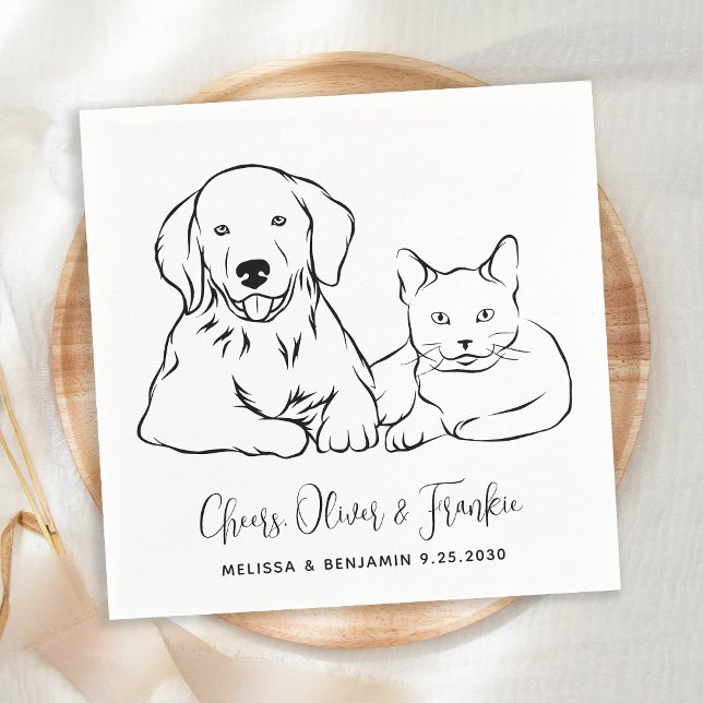 Simple Minimalist Personalized Pet Dog Cat Wedding Napkin (Creator Uploaded)