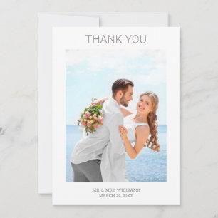 Simple Minimalist Personalized Photo Grey Wedding Thank You Card