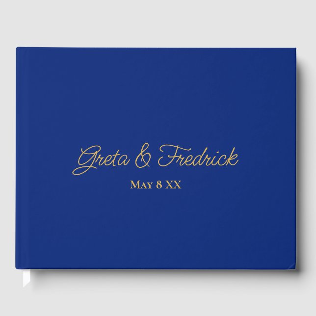 Simple Minimalist Personalized Royal Blue Gold  Guest Book (Front)