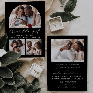 SImple Minimalist Photo Arch Collage Black Wedding Invitation