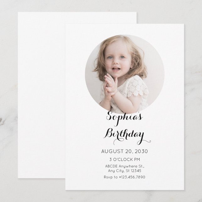 Simple Minimalist photo birthday  Invitation (Front/Back)