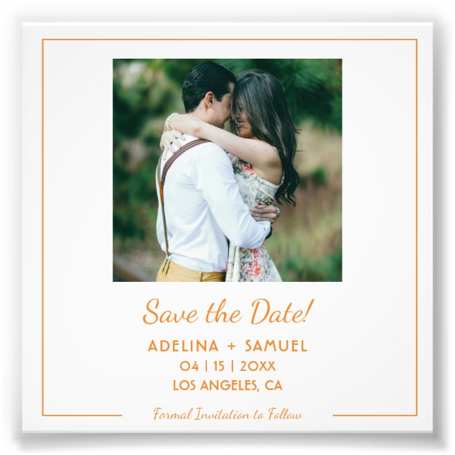Simple minimalist photo budget wedding save date print (Front)