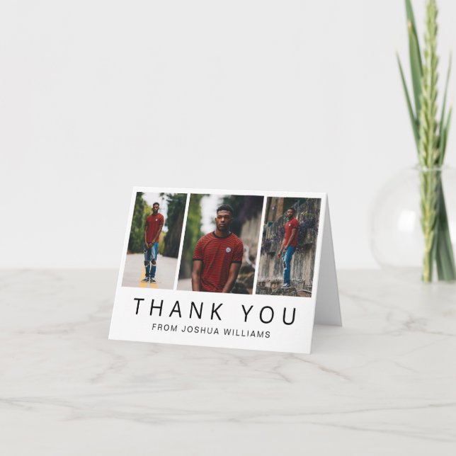 Simple Minimalist Photo Collage Modern Graduation Thank You Card (Front)