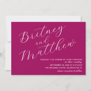 Simple Minimalist Photo Magenta Script Wedding Invitation
