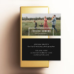 simple minimalist photo photographer business card<br><div class="desc">Customize with your own photo and edit the backer colour and text as desired. Dark gradient overlay is optional.</div>