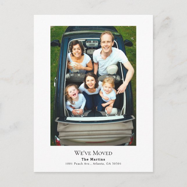 Simple Minimalist Photo Vertical White Moving Announcement Postcard (Front)