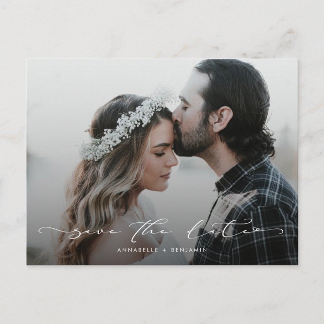 Simple Minimalist Photo Wedding Save The Date Postcard (Front)