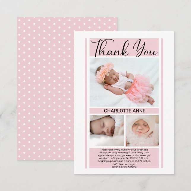 Simple Minimalist Pink Baby Shower Girl Thank You (Front/Back)