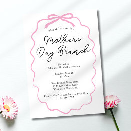Simple Minimalist Pink Bow Mother's Day Brunch Invitation