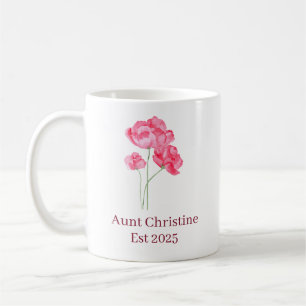 Simple Minimalist Pink Flower Name Est Year Custom Coffee Mug