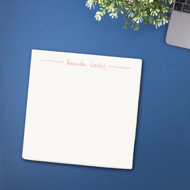Simple Minimalist Pink Monogram Full Name Post-it Notes (Creator Uploaded)