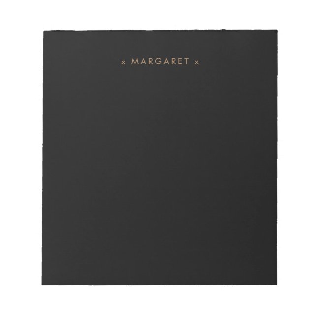 Simple Minimalist Plain Black Gold Personalized Notepad (Front)
