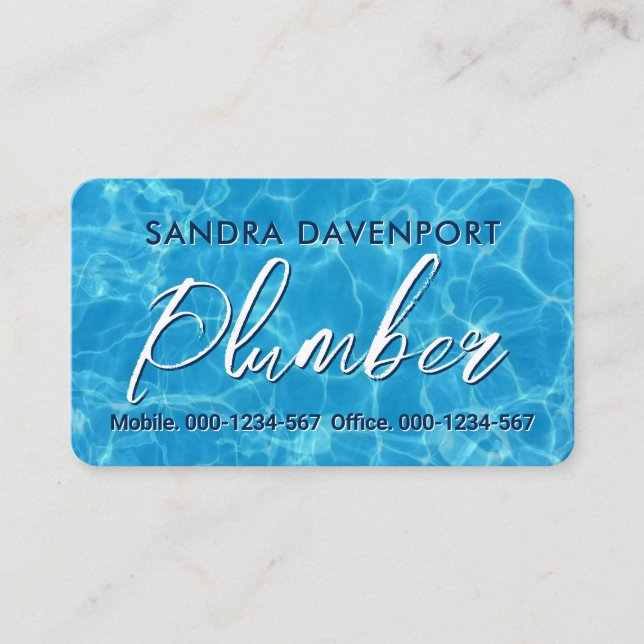 Simple Minimalist Plumber In Blue Layer Business Card (Front)