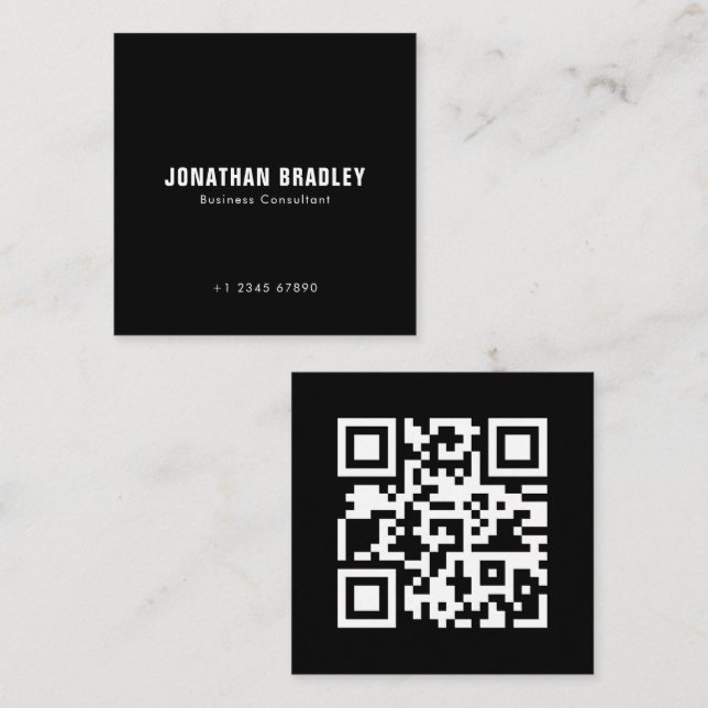 Simple Minimalist Professional QR Code  Square Business Card (Front/Back)