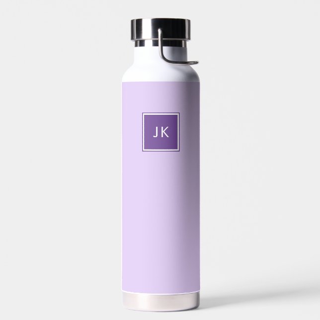 Simple Minimalist Purple Monogram Initials Water Bottle (Left)